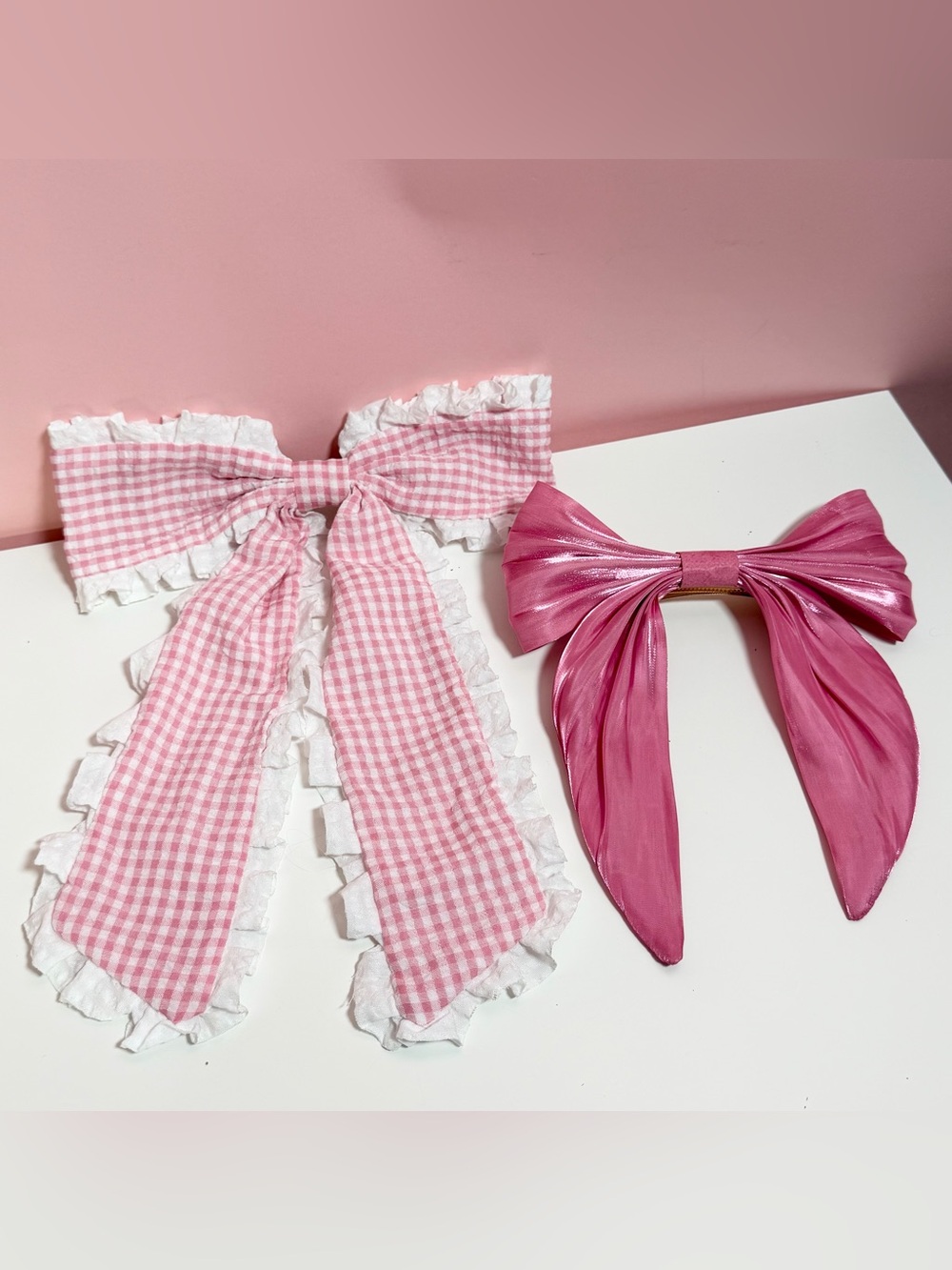 Preppy Anthropologie cottagecore pink hair bow set